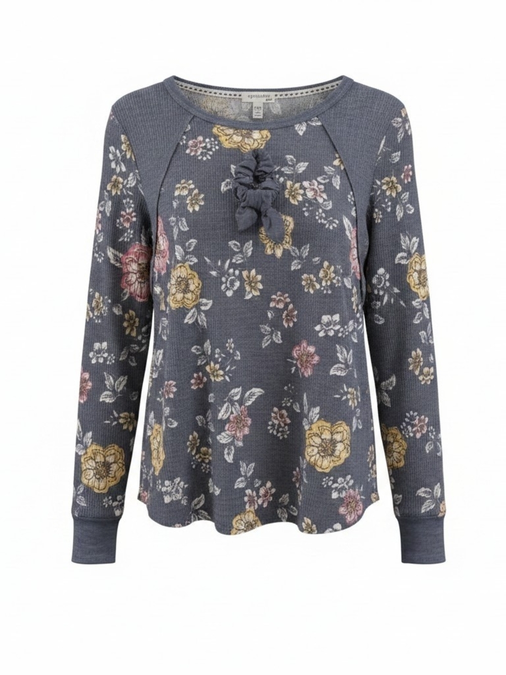 Girls Floral Long-Sleeve Thermal Top - Gray